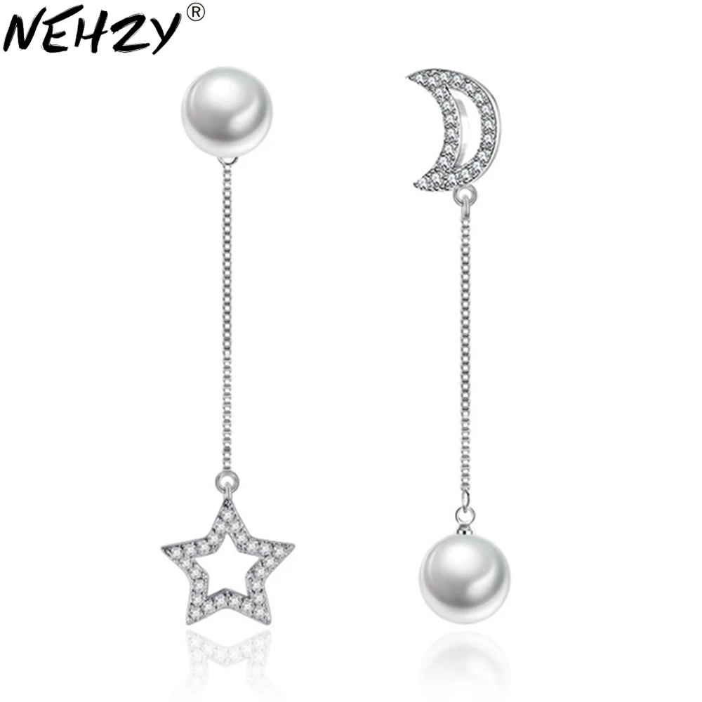 NEHZY Luna e le stelle perla Orecchini A Pendaglio marchio di Moda in argento gioielli esagerati lungo tratto di orecchini asimmetrici