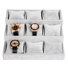Wholesale High Quality Gray Ice Velvet Watch Bangle Bracelet Jewelry Display Tray Stand Holder With 9Pcs Pillow