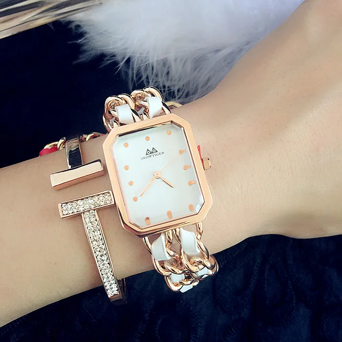 

2016 New High Quality Small Fragrant Style Square Dial Wearing Rope Bracelet Watch,Japan Movet Female Metal Chain Quartz Watch