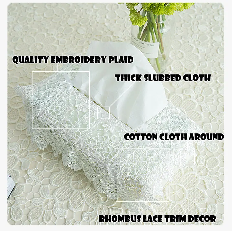 Unique Creative Design Home Household Hotel Table Decorative Embroidered Plaid Elastic Band White Grey Taupe Tissue Box Cover