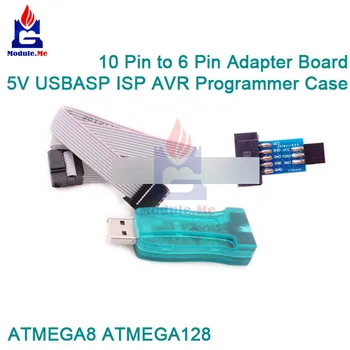 

10 Pin Convert to Standard 6 Pin Adapter Board+5V USBASP ISP AVR Programmer Case