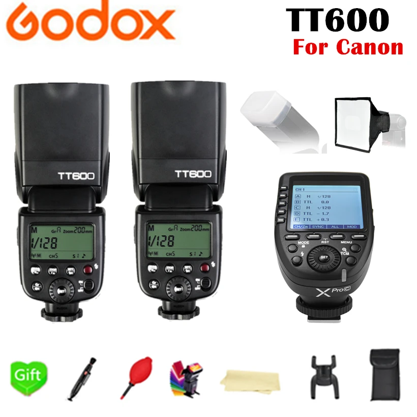 

2X Godox TT600 TT600S 2.4G Wireless TTL 1/8000s Flash Speedlite + Xpro-C Trigger for Canon 1100D 1000D 7D 60D 50D 600D Camera