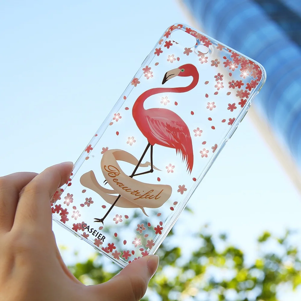 Caseier Симпатичные Единорог для iPhone 6 6s Чехол со стразами Фламинго мягкая Корпуса Plus