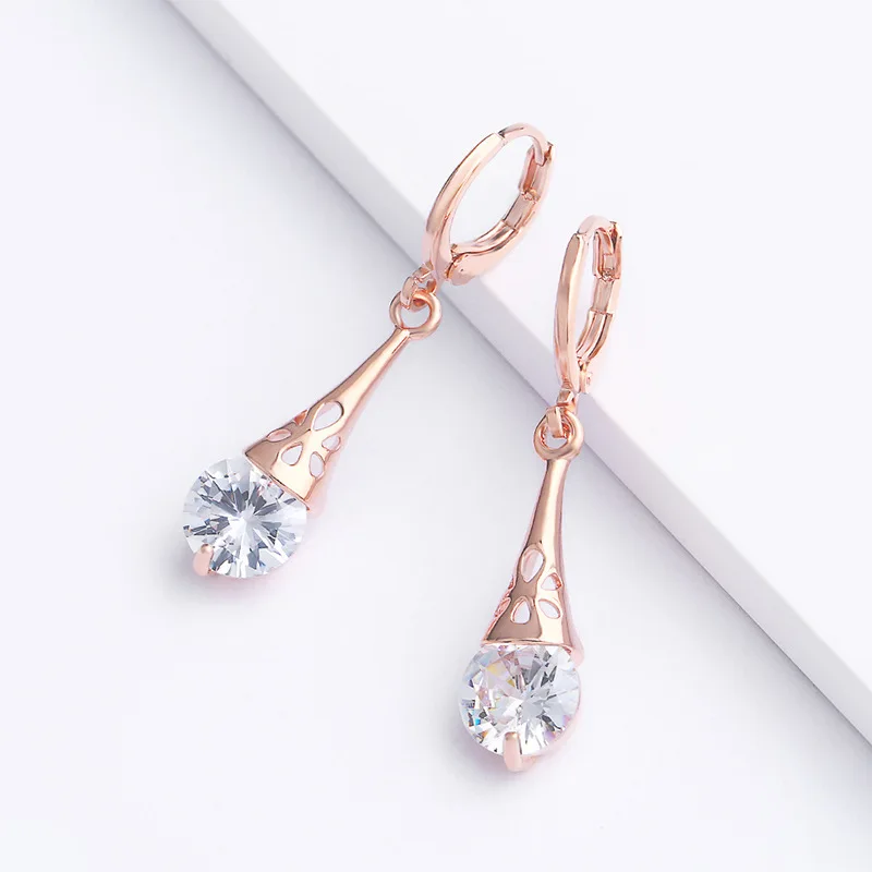 

Free shipping ITEM White CZ Stone item Crystal Pierced Dangle Drop Earrings Jewelry 2018 New Fashion Hot Women/Girl's Rose Gold