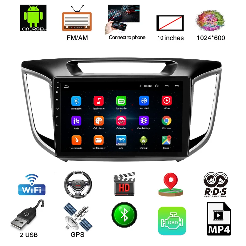 Android 8.1 car dvd gps player For Hyundai Creta ix25 with car radio and navigation playback multimedia video stereo IPS HD