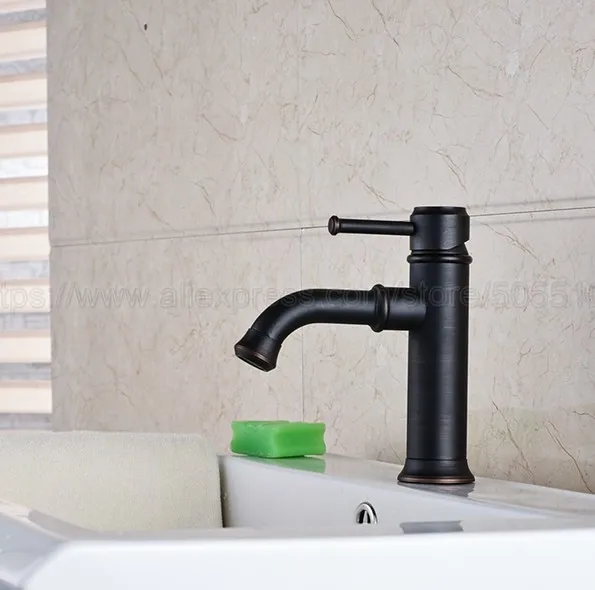 Bathroom Black Oil Rubbed Brass Basin Faucet Single Handle Bathroom Sink Faucet Cold and Hot Mixer Water znf286