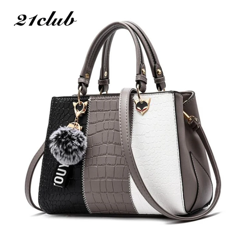 

21club brand alligator casual hairball strap colorblock ladies totes shopping working purse women crossbody shoulder handbags