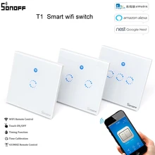 Интеллектуальный выключатель света Sonoff T1 стандарта ЕС, США, Великобритании, 1 2 3 местный 1 позиционный настенный Wi-Fi адаптер Беспроводной дистанционный выключатель света РФ/App сенсорной Управление Интеллектуальный переключатель Wi-Fi работает с Amazon Alexa