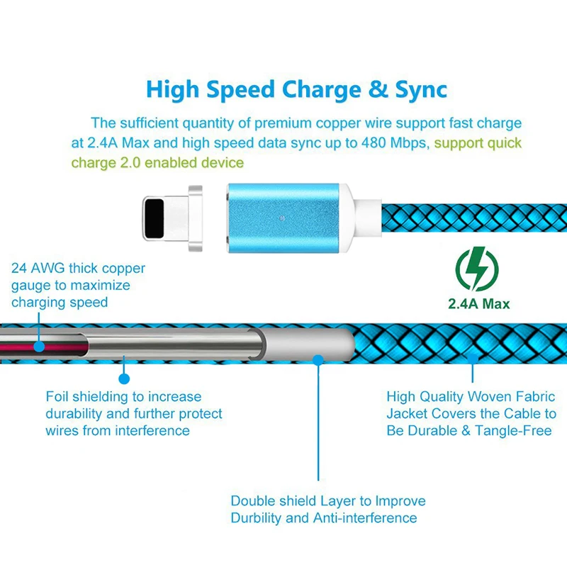 3~ 10 футов 2.1A Быстрая зарядка Плетеный Магнитный Кабель зарядного устройства микро-usb для samsung Galaxy S3 S4 S6 S7 Note 5 4 LG G6 Oneplus Android