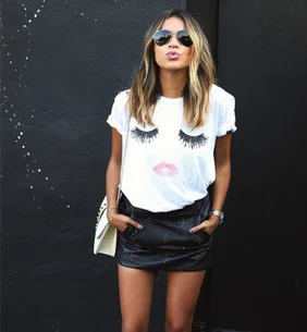 

Summer Eyelashes + Red Lips Print Short Sleeve T-shirts harajuku womens clothing graphic tees women funny t shirts kyku