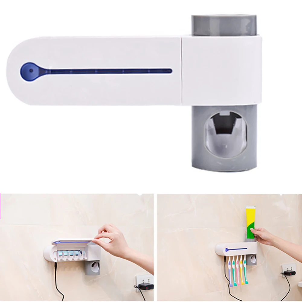 

Bathroom Supplies Antibacterial UV Light Toothbrush Sterilizer Automatic Toothpaste Dispenser