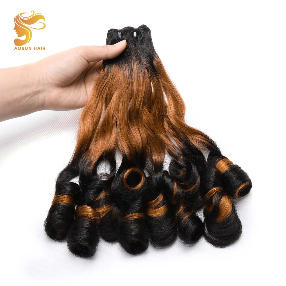 Big Offer Aosun Hair 3 Tone Ombre Brazilian Bouncy Curly Double