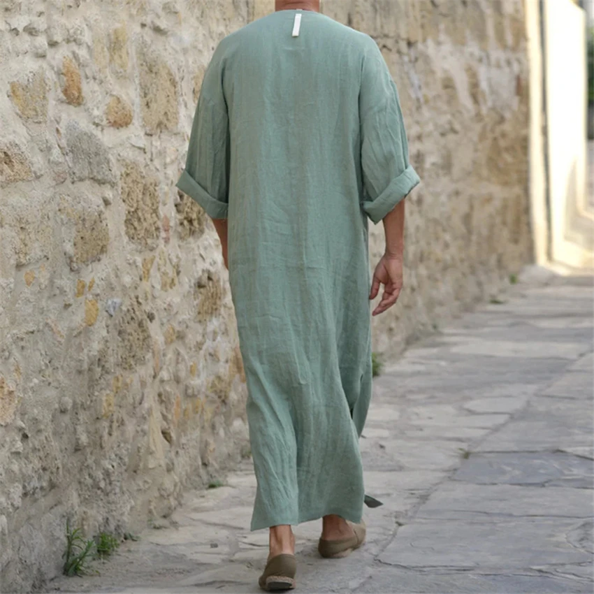 Мусульманские мужчины длинный халат абайя, арабское кафтан короткий рукав карман Саудовской Аравии ТОБ Исламская одежда мужчины Пакистан Тобе мужское платье