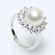 2016 Perla de la Manera del Anillo de La Joyería De Plata Set Auger Flores de Perlas de Agua Dulce Anillos de Bodas de Plata de ley 925 Anillos Para Las Mujeres