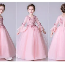 Детские платья для девочек на день рождения с длинными рукавами; милое платье принцессы для девочек; платье для маленьких девочек 2-12 лет