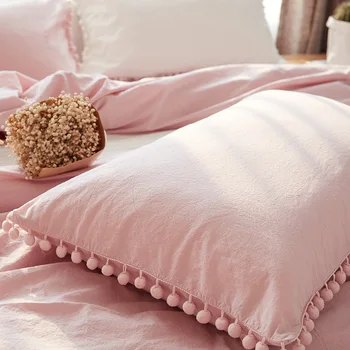 Alternative view of LOVINSUNSHINE Cute Pink Princess Bedding Sets With Washed Ball  Fabric Queen King Duvet Cover Pillowcase Comfortable cc44#