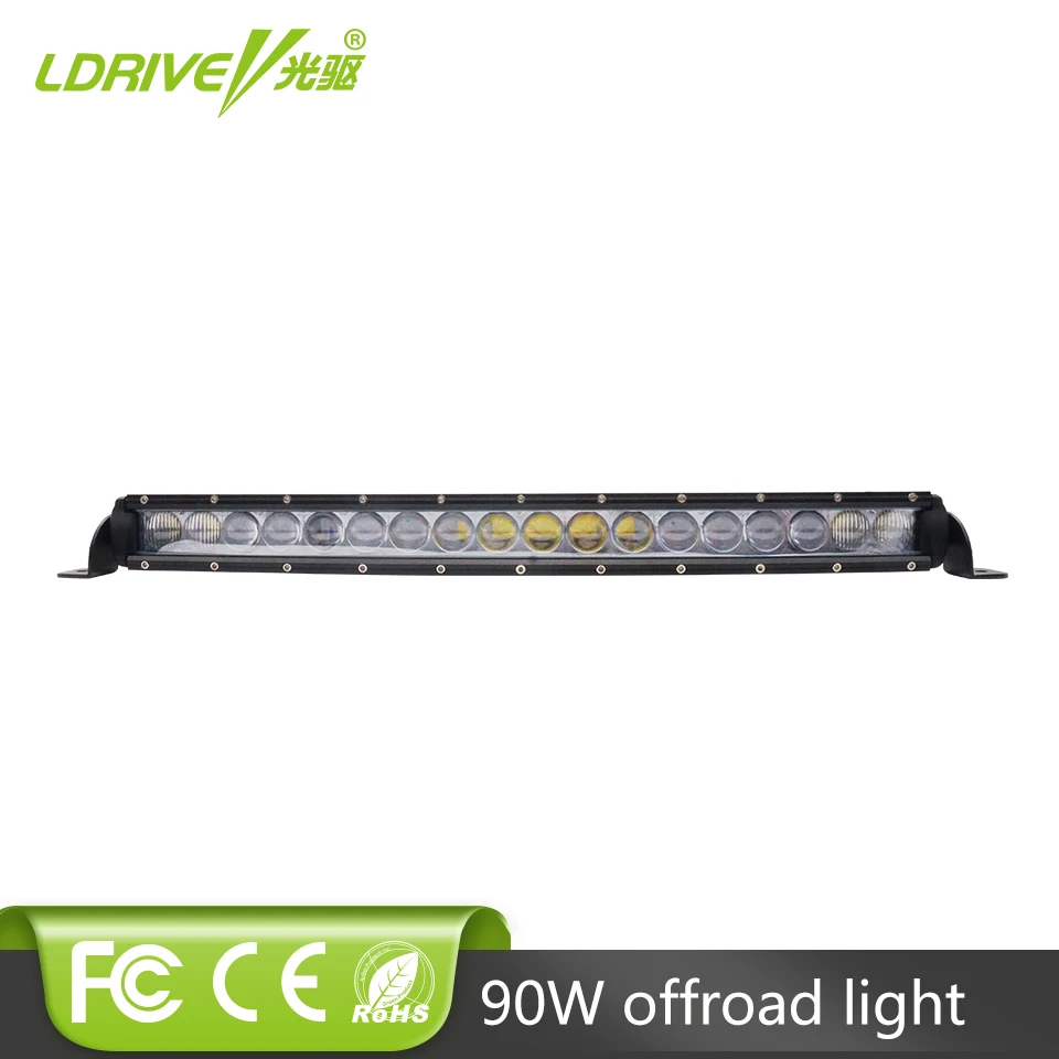 

LDRIVE New 4D 90W Curved LED Off Road Light Bar Single Row LED Bar Driving Work Light Offroad 4X4 6000K Headlight Auto Fog Light