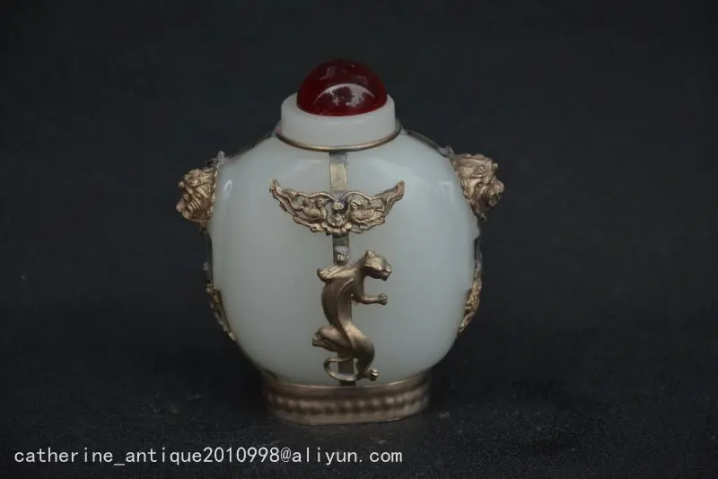 Rare old QingDyansty glass&ampsilver tiger snuff bottle the best collection free shipping | Дом и сад