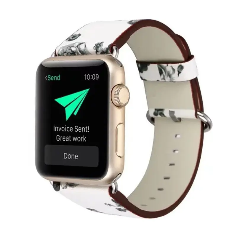 Кожаный ремешок с национальным цветочным принтом для iwatch, ремешок для Apple Watch, серия 4, 3, 2, 1, ремешок, 38, 40, 42, 44 мм, браслет на запястье с цветами