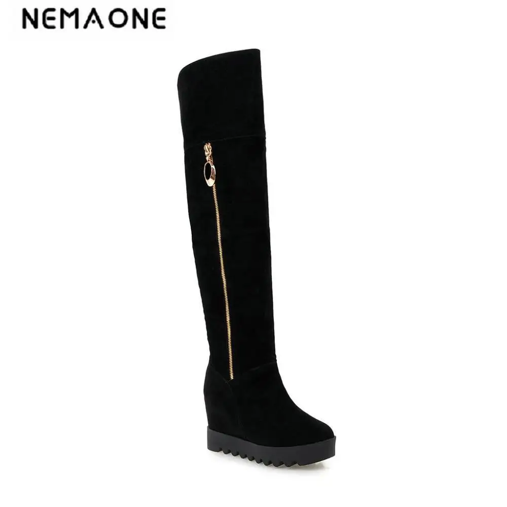 

Big size 34-43 New Sexy over the knee boots for women Wedge boots High Quality Flock Winter Boots
