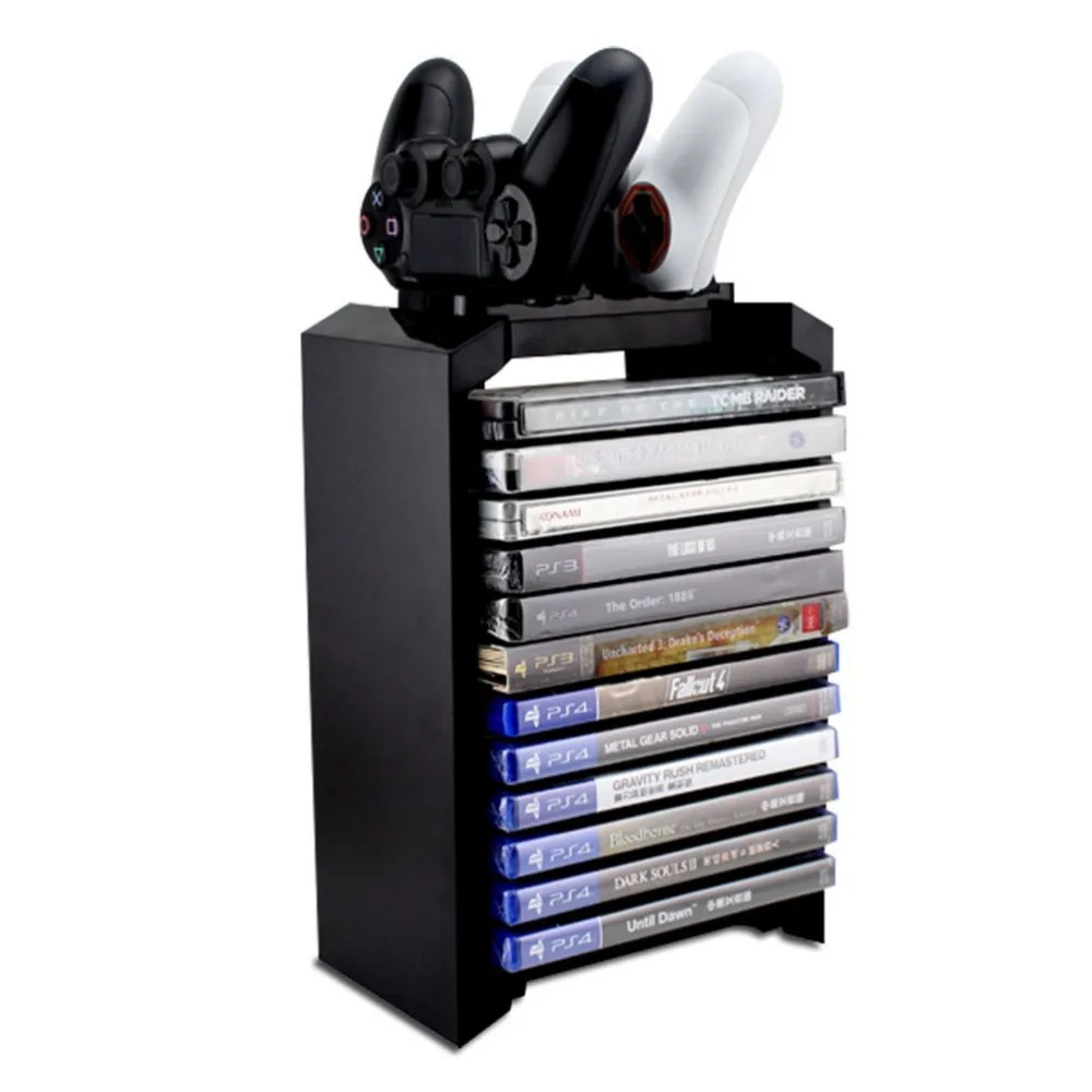 

DOBE PS4 Game Disk Storage Tower and Dual Charger Station Charging Dock Vertical Stand for PlayStation 4 Pro PS4 Slim XBOX ONE S