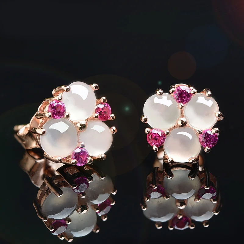

Natural A cargo ice type jade earrings 925 silver female models earrings retro atmosphere earrings to send a certificate