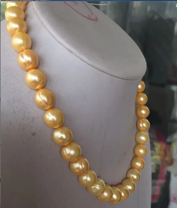 

Eelgant south sea 10-12MM BAROQUE GOLD PEARL NECKLACE 925silver