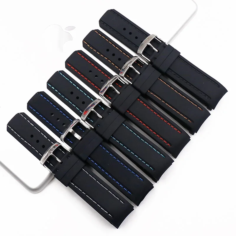 Silicone strap men's watch accessories pin buckle 22mm outdoor sports waterproof watch with female rubber strap watch band