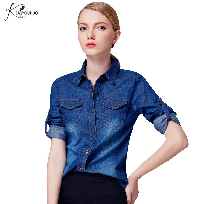 

2019 Autumn Casual Jeans Woman Loose Women Tops And Blouses Long Sleeve Shirts Women Tops Denim Jeans Blouse Female Clothing