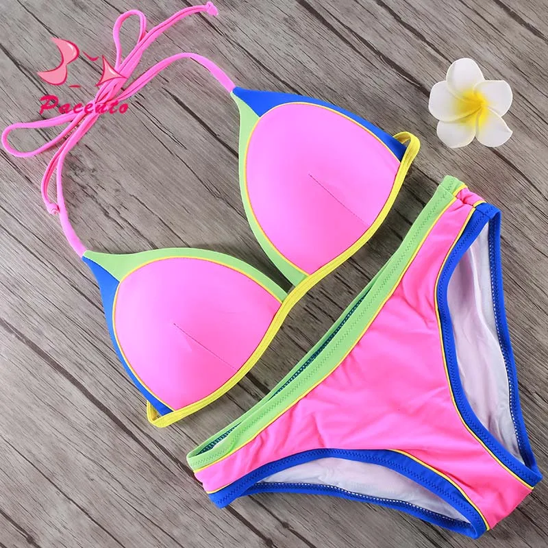 Pacento 2018 Fluorescent Bikini Brazilian Plus Size Swimwear Sport Suit