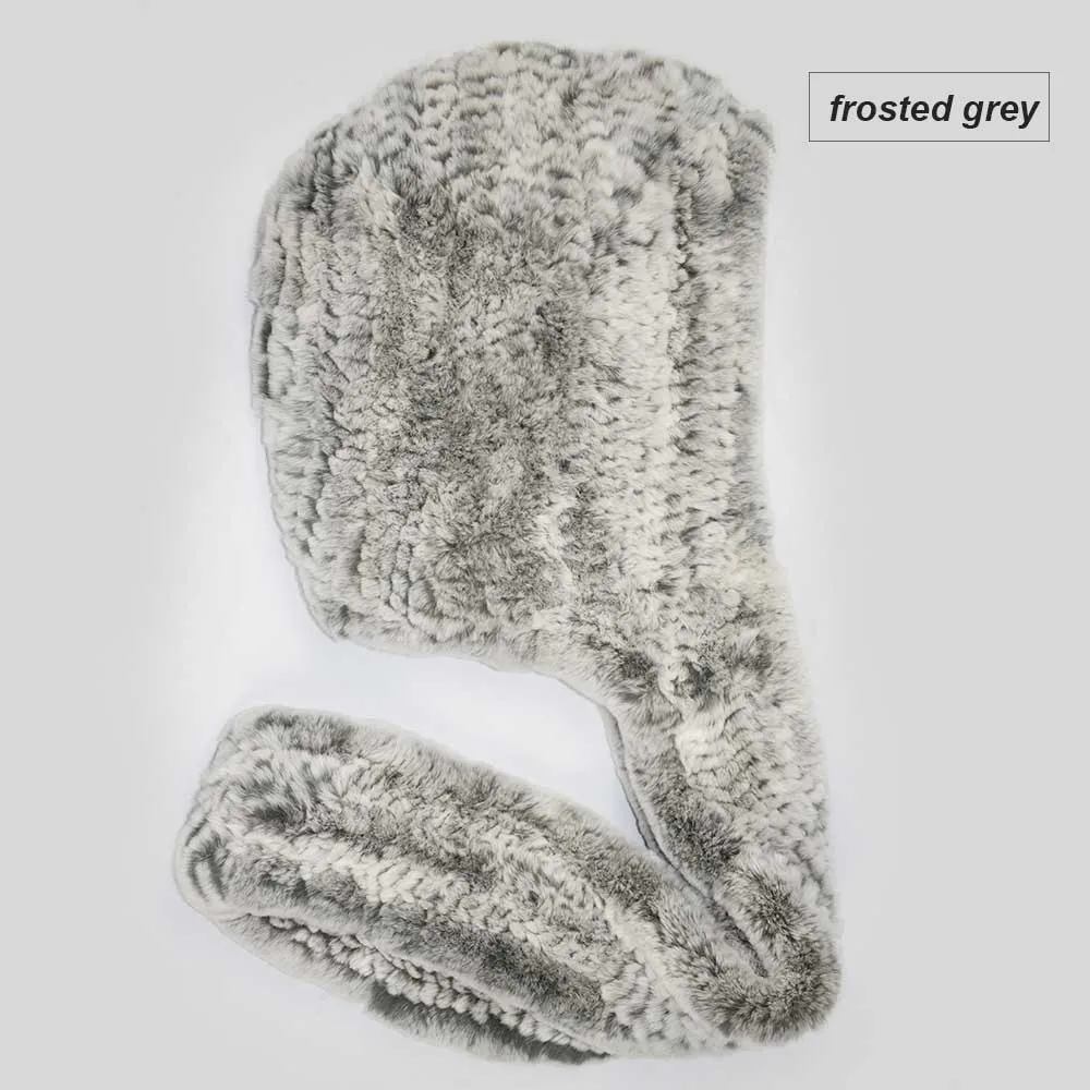 knit rex fur scarf frosted grey