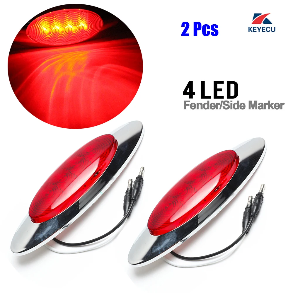 

KEYECU Pair 6-5/8" Red 4LED Sealed Side Marker Light Cab Panel Marker Light for Peterbilt 24V with chrome bezel
