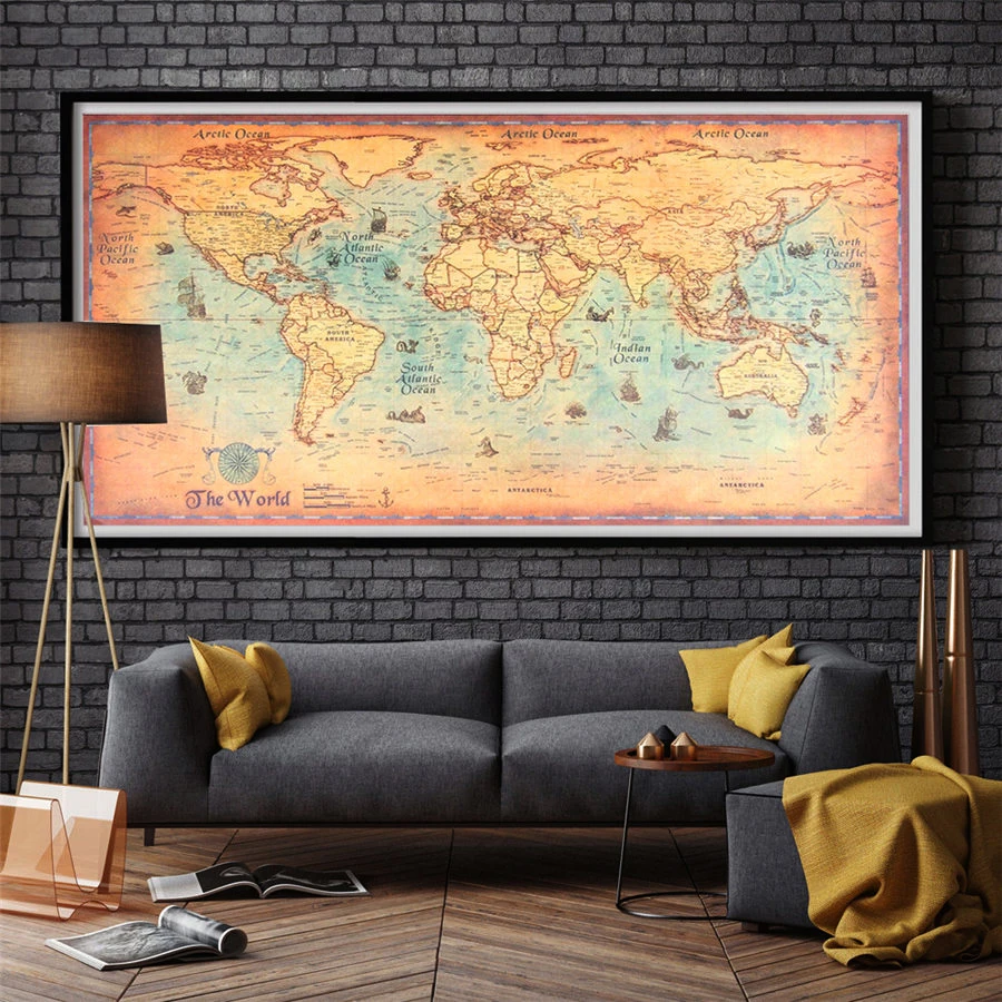 

Vintage World Map Canvas Print or Paper Prints Oil Painting Retro Poster World Ocean Old Maps Geography earth study map
