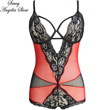 

SAUCY ANGELIA Rompers Womens Jumpsuit Sexy See Through Lace Bodysuits Bodycon Bandage Party Overalls Stretchy Playsuit Club Wear