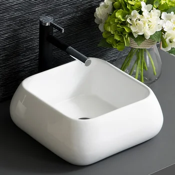 

China Artistic Handmade Art wash basin Ceramic Counter Top Wash Basin Bathroom Sinks porcelain ceramic wash basin square white