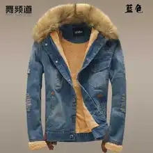2016 New Winter Coat Men Fur Collar Thicken Fleece Denim Jacket Fashion Male Slim Jeans Parks Jacket Plus Size A3763