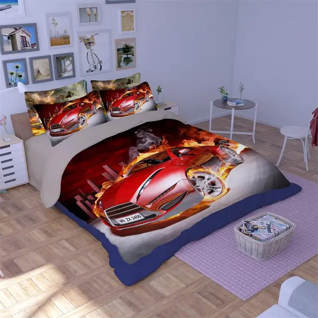 Cool Race Car Sports Car Bedding Set Twin Queen King Size Duvet Cover Bed Sheet Pillowcase 3D