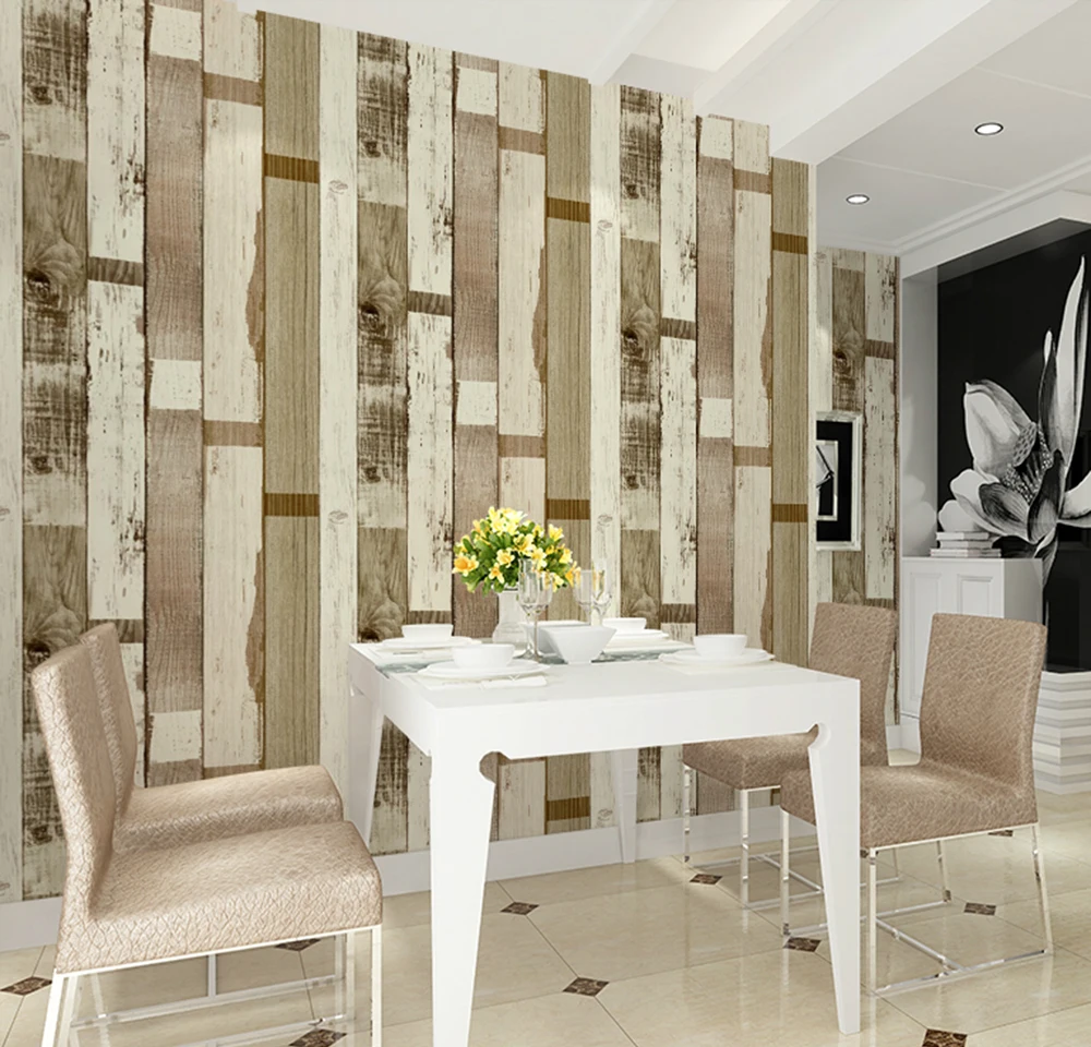 Haokhome Vintage Beberapa Garis Kayu Vinyl PVC Wallpaper Gulungan Haokhome Vintage Beberapa Garis Kayu Vinyl PVC Wallpaper Gulungan