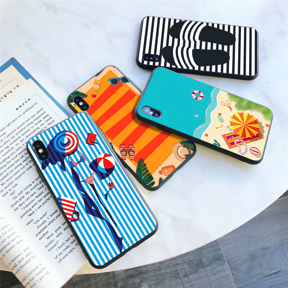 

Endless Summer Meets Sandy beach TPU Soft Cases for iphone XR XS MAX X 7 8 Plus 5 5S 6 6S Plus Sunglasses Girl Fundas Coque