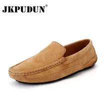 JKPUDUN/модные мокасины; мужские лоферы; высококачественная повседневная обувь из натуральной кожи; Мужская Роскошная брендовая замшевая обувь для вождения Gommino