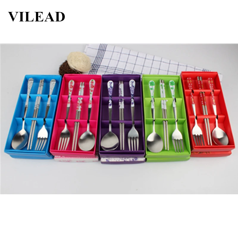 

VILEAD Stainless Steel Blue and White Porcelain Outdoor Tableware Fork Spoon Chopsticks Tableware Set for Camping Picnic Hiking