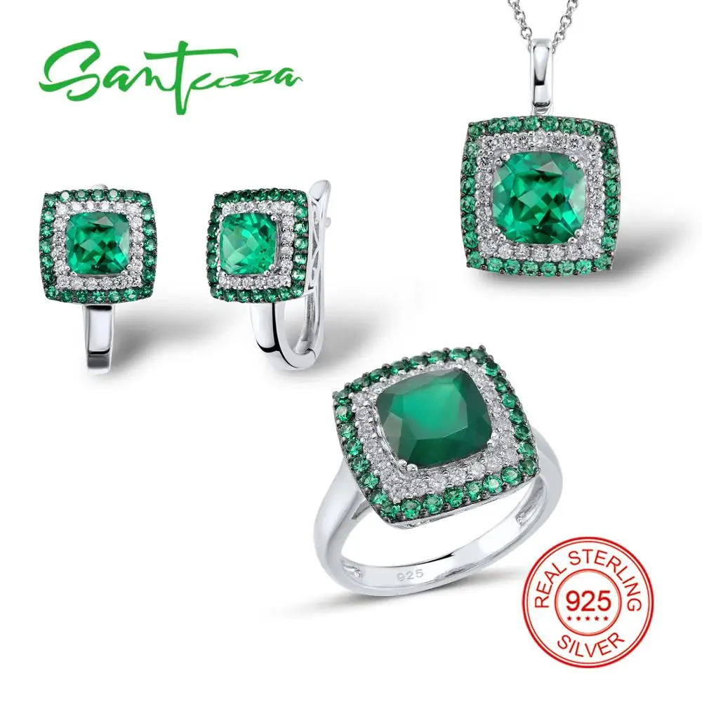 Silver Jewelry Sets for Women Natural Green Stones White Cubic Zircon Ring Earrings Pendant Set 925 Sterling Silver Jewelry
Silver Jewelry Sets for Women Natural Green Stones White Cubic Zircon Ring Earrings Pendant Set 925 Sterling Silver Jewelry