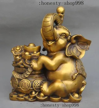 

christmas 11"Lucky Chinese Bronze Wealth treasure bowl Auspicious Elephant Animal Statue halloween
