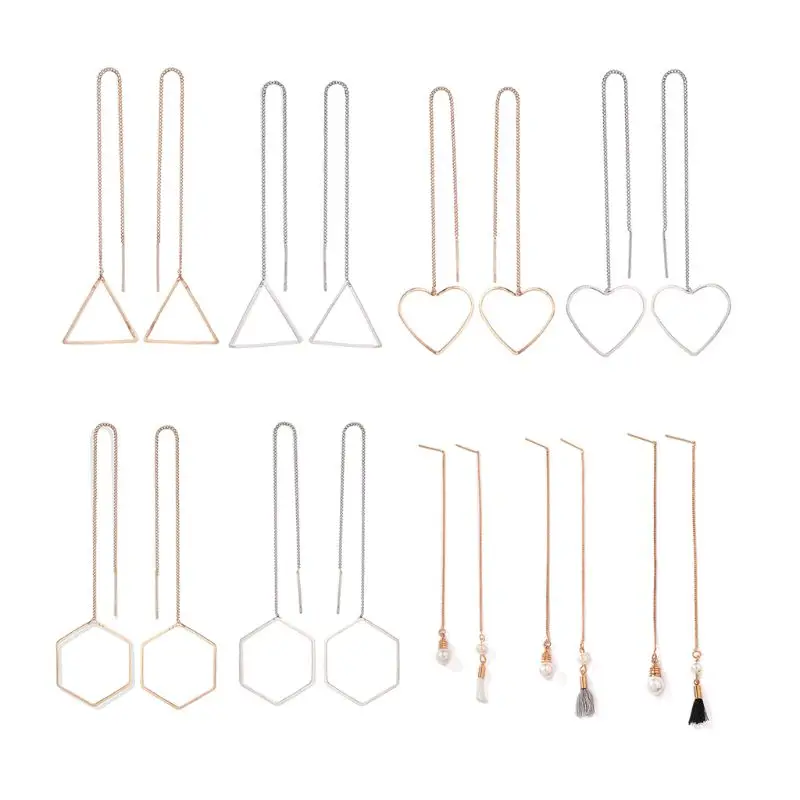 

Long Line Thread Threader Dangle Earrings Heart Star Pearl Tassel Chain Earrings Long Drop Earrings For Women Jewelry