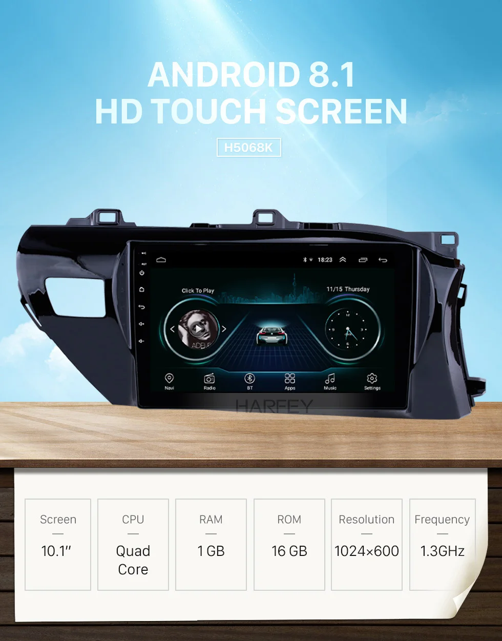 Top Harfey 10.1" 2din Android 8.1 Car GPS Radio for Toyota Hilux Right Hand Drive 2016 2017 2018 Head unit Mirror Link 3G bluetooth 0