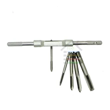 6pc 3 Flute Hand Screw Thread Metric Plug Tap Set M3 M4 M5 M6 M8 with Adjustable Tap Wrench 1/16 to 1/4 inch