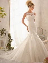 Discount Fishtail Boat Neck Sleeveless Sweep Train Tulle Wholesale Factory Price Wedding Gown With Appliques ML023