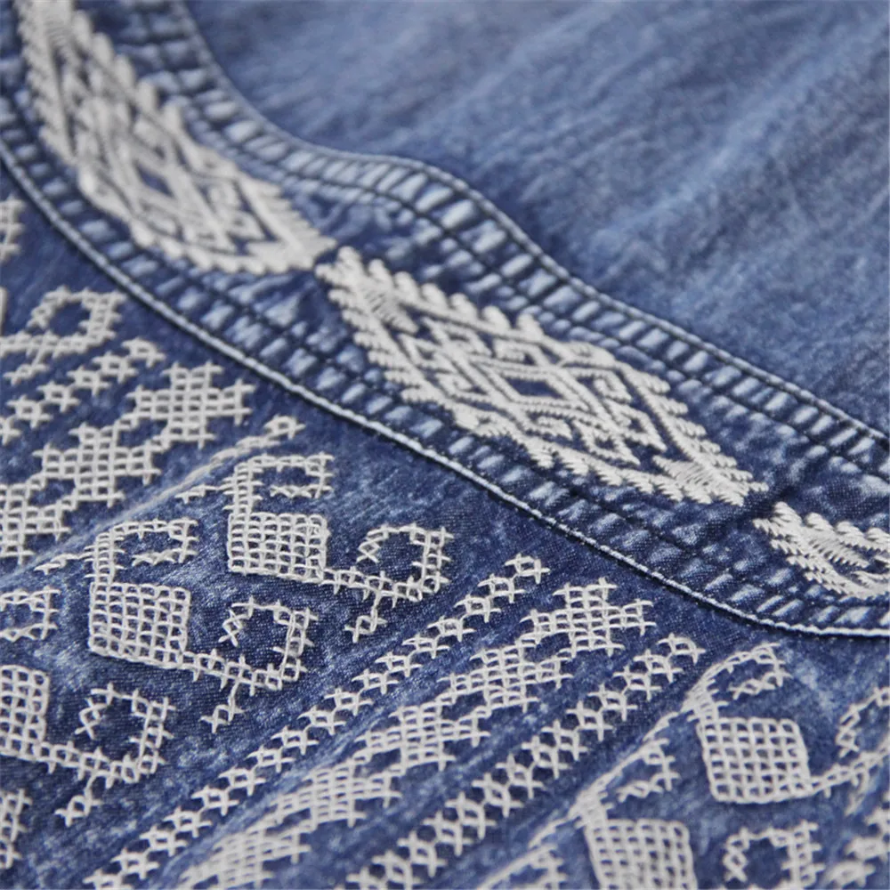 Vintage Summer Denim Dress 2019 Woman Dress Slash Neck Sleeveless  Embroidery Ruffles Hem Dresses K82139 Women Vestidos (22)