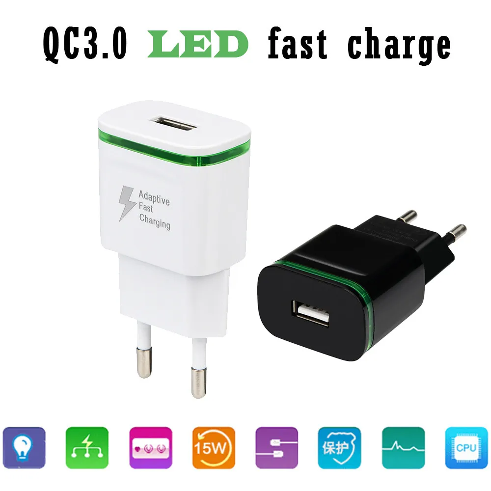 

Dropshipping QC3.0 USB Port Charger Fast Charge for iPhone for Samung Light LED EU Plug Wall Universal compatible18#911