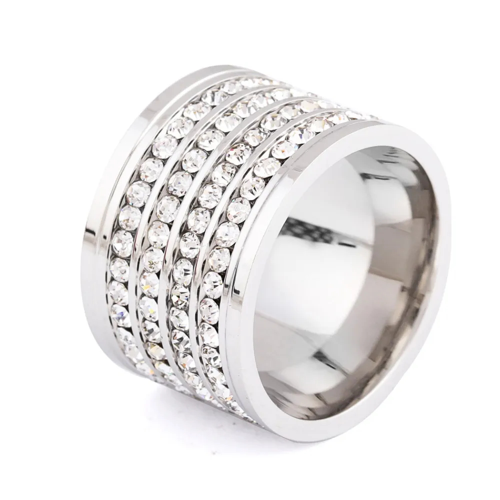Monla shining full 4 Row Crystal rhinestone Gold Stainless Steel Couple Wedding rings for men and Women